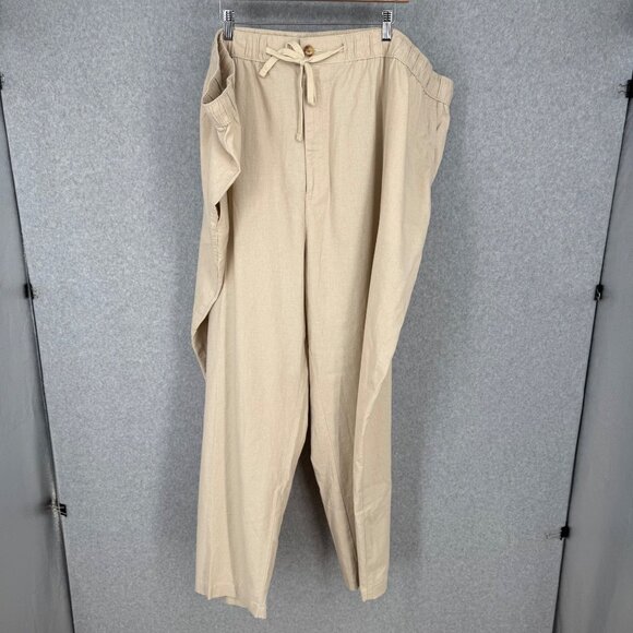 Oak Hill Mens Linen Cotton Pant Size 5X Natural Tan Drawstring Close Classic NEW - Picture 1 of 14